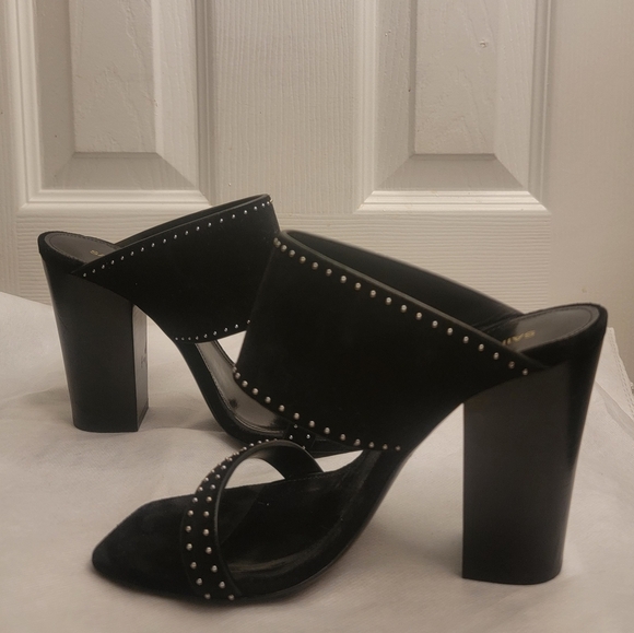 Saint Laurent Black Oak Slide Studded Sandals Sz 36 - Picture 2 of 16